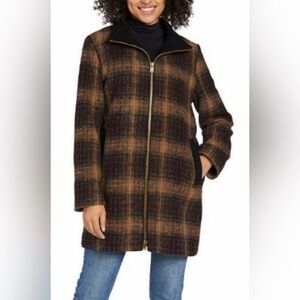 Pendleton Maroon Bronze Plaid Wool Blend Zip Front Coat Women’s Medium NWOT